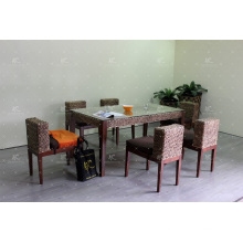 Compact Solid Design Water Hyacinth Dining Set For Indoor Natural Wicker Furniture